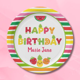 Assiettes En Carton Joyeux fruit sucré d'anniversaire