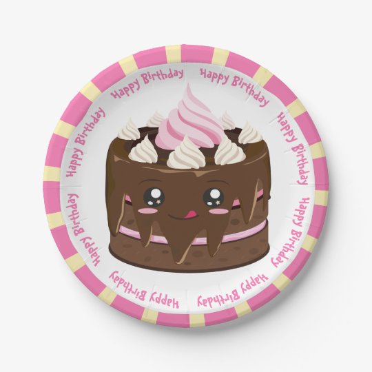 Assiettes En Carton Joyeux Gateau Kawaii Au Chocolat D Anniversaire Zazzle Ca