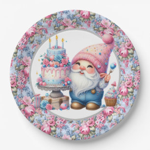 Assiettes En Carton Joyeux Gnome d'anniversaire