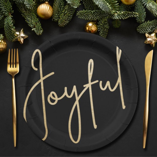 Assiettes En Carton JOYEUX Gold Faux Foil Black Holiday (Créateur téléchargé)