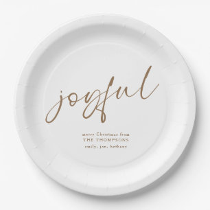 Assiettes En Carton Joyeux Gold Script Nom Joyeux Noël Blanc