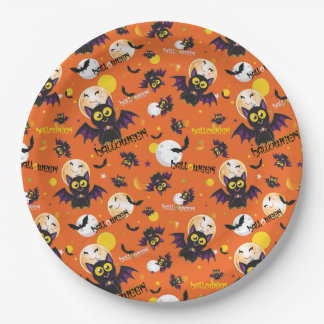Assiettes En Carton Joyeux Halloween Chauve-Souris Vampire Pleine Lune
