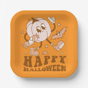 Assiettes En Carton Joyeux Halloween Citrouille de points de Polka ré