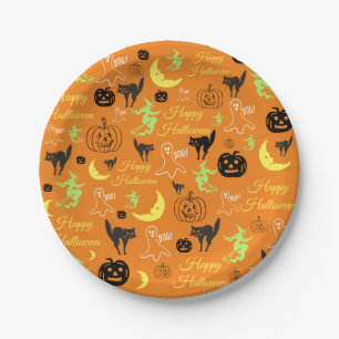 Assiettes En Carton Joyeux Halloween Citrouille Ghost Witch Moon Orang