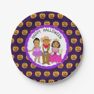 Assiettes En Carton Joyeux Halloween Kid's in Costumes Party