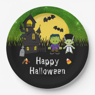 Assiettes En Carton Joyeux Halloween Monstres Green