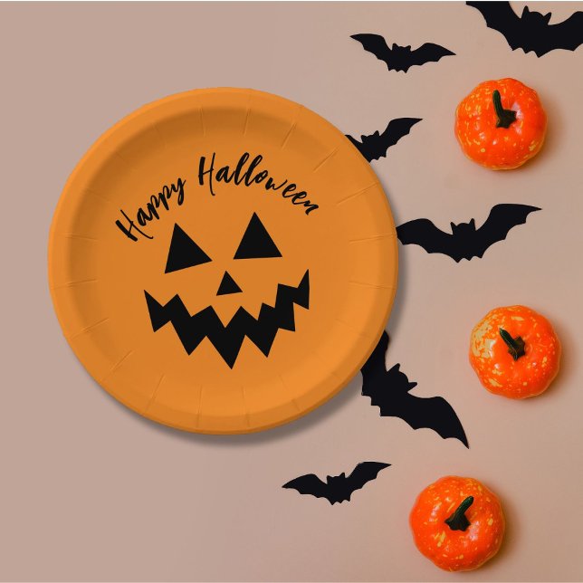 Assiettes En Carton Joyeux Halloween Orange Citrouille Jack-o'-lantern (Créateur téléchargé)