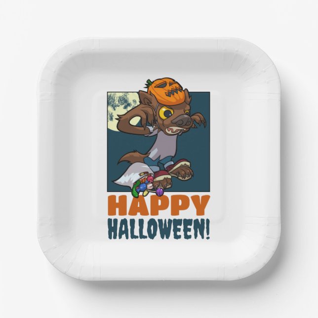 Assiettes En Carton Joyeux Halloween ! Trick Ou Treat Little Werewolf (Recto)