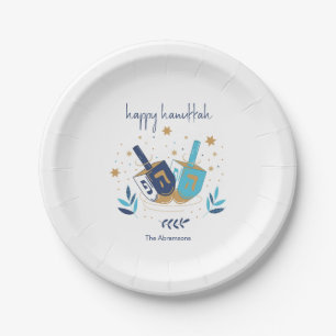 Assiettes En Carton Joyeux Hanoukka Floral Dreidel