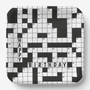 Assiettes En Carton Joyeux jeu de mots croisés d'anniversaire