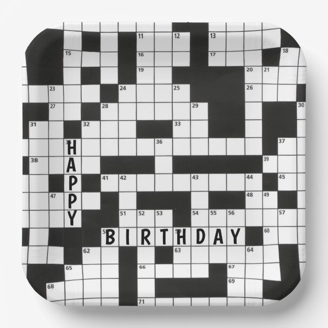 Assiettes En Carton Joyeux jeu de mots croisés d'anniversaire (Recto)