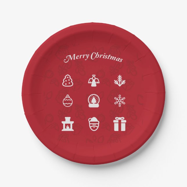 Assiettes En Carton Joyeux jeu d'icônes populaires de Noël (Devant)
