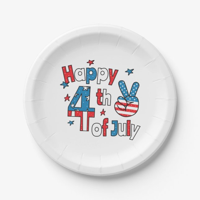 Assiettes En Carton Joyeux Jour de l'Indépendance 4 juillet (Devant)