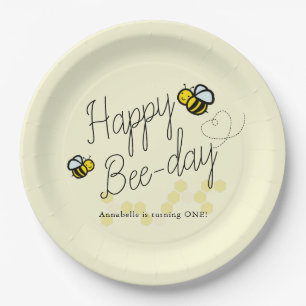 Assiettes En Carton Joyeux Jour des abeilles Fille Jaune Anniversaire