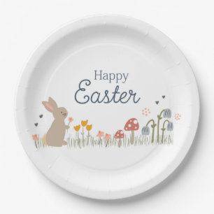 Assiettes En Carton Joyeux Lapin de Pâques Fleurs sauvages de jolies v