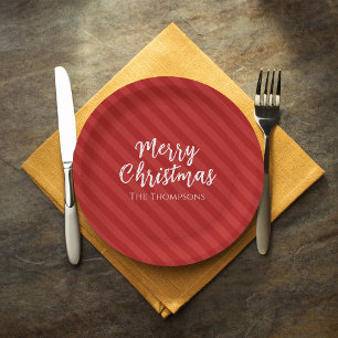 Assiettes En Carton Joyeux minimaliste de Noël simple rayé rouge