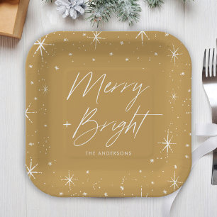 Assiettes En Carton Joyeux moderne et brillant Script Gold Holiday