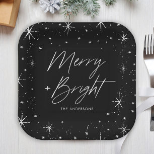 Assiettes En Carton Joyeux moderne et Script lumineux Black Holiday