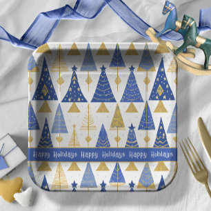 Assiettes En Carton Joyeux Motif de Noël en or bleu #25 ID1009