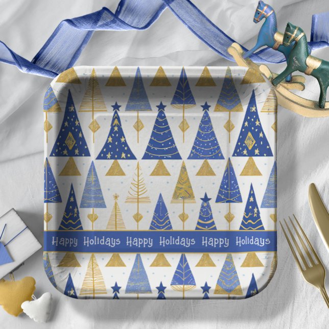 Assiettes En Carton Joyeux Motif de Noël en or bleu #25 ID1009 (Créateur téléchargé)