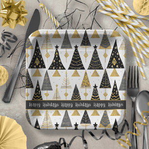 Assiettes En Carton Joyeux Motif de Noël en or noir #25 ID1009