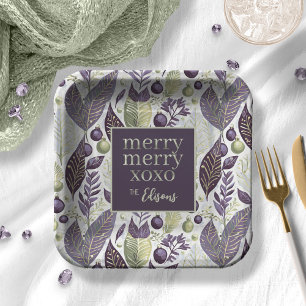 Assiettes En Carton Joyeux Motif de Noël vert violet #21 ID1009