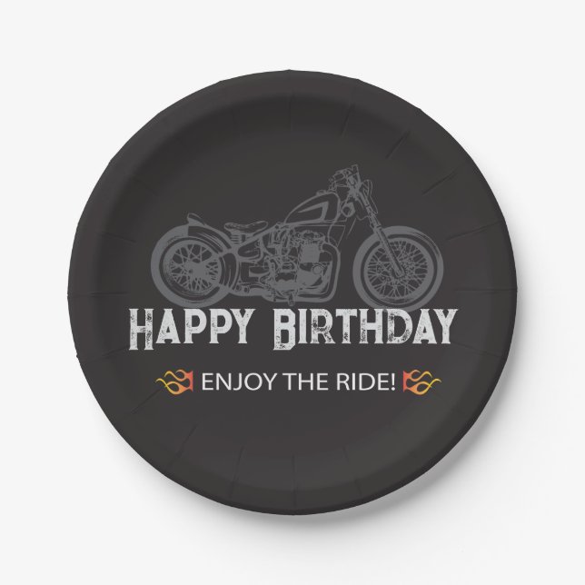 Assiettes En Carton Joyeux motocycliste Biker Anniversaire (Devant)