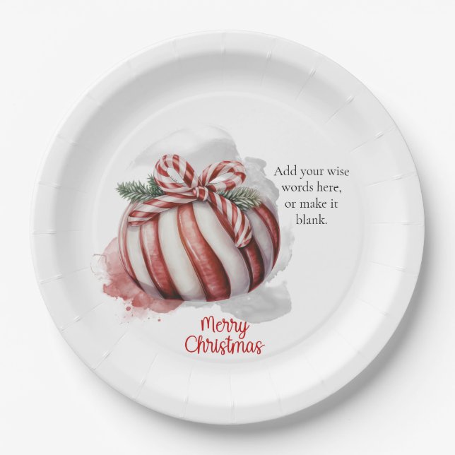 Assiettes En Carton Joyeux Noël Aquarelle Sucre de canne Bonbon (Devant)