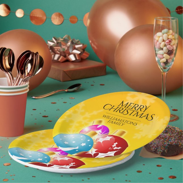 Assiettes En Carton Joyeux Noël avec des ornements Festive (Multi)