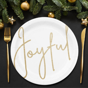 Assiettes En Carton Joyeux Noël blanc or