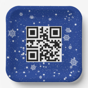 Assiettes En Carton Joyeux Noël Code QR sur des flocons de neige