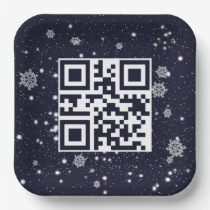 Assiettes En Carton Joyeux Noël Code QR sur flocons de neige