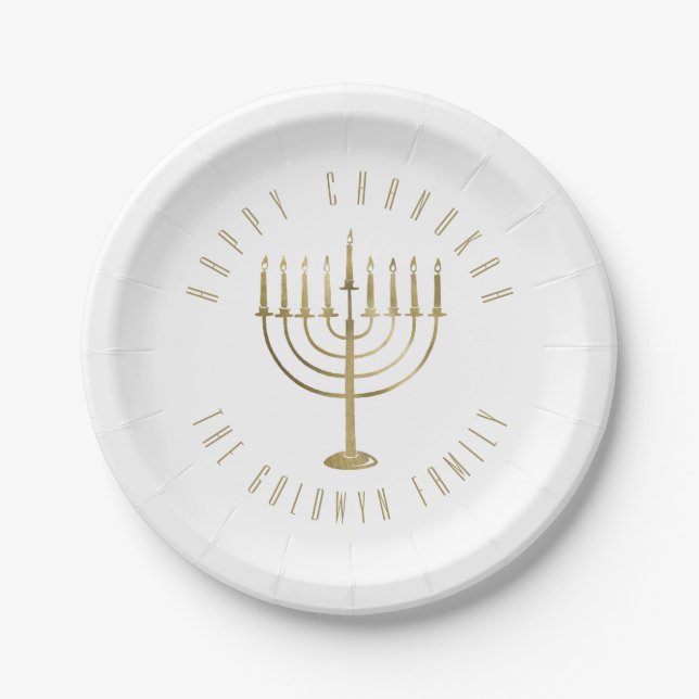 Assiettes En Carton Joyeux Noël de Chanukah Menorah (Devant)