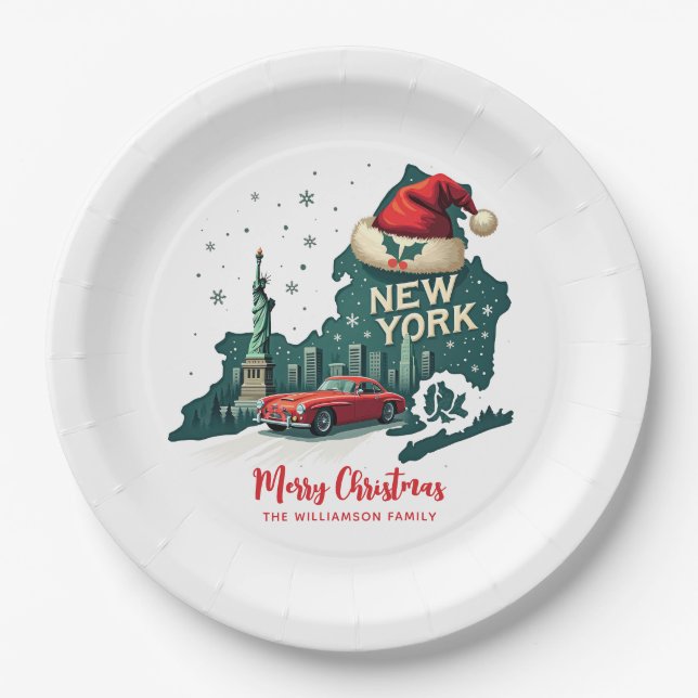 Assiettes En Carton Joyeux Noël de l'État de New York (Devant)