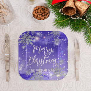 Assiettes En Carton Joyeux Noël d'hiver violet