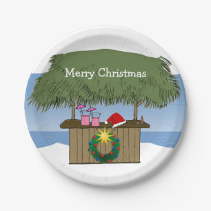 Assiettes En Carton Joyeux Noël d'île de Tiki de barre tropicale de