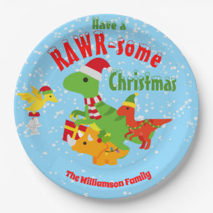 Assiettes En Carton Joyeux Noël Dinosaures