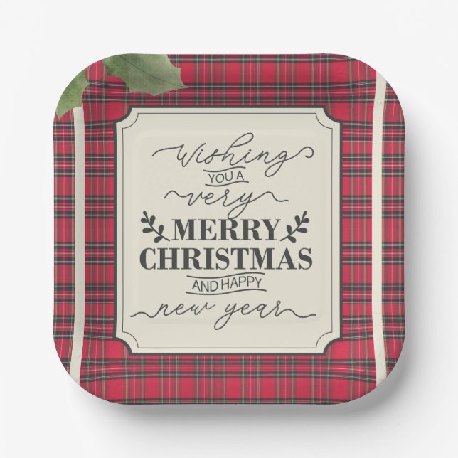Assiettes En Carton Joyeux Noël et Bonne Année Nom du Tartan (Recto)
