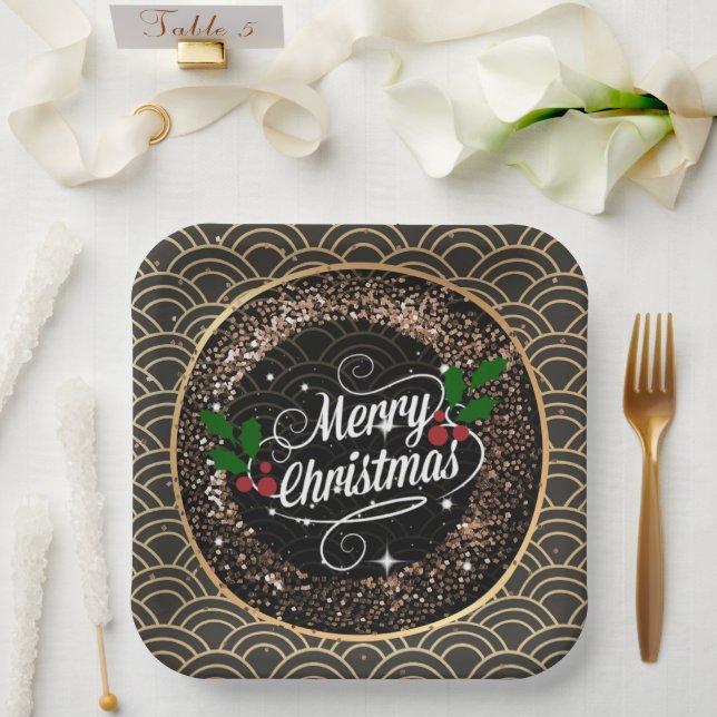 Assiettes En Carton Joyeux Noël, étincelle et parties scintillant, Pla (Mariage)