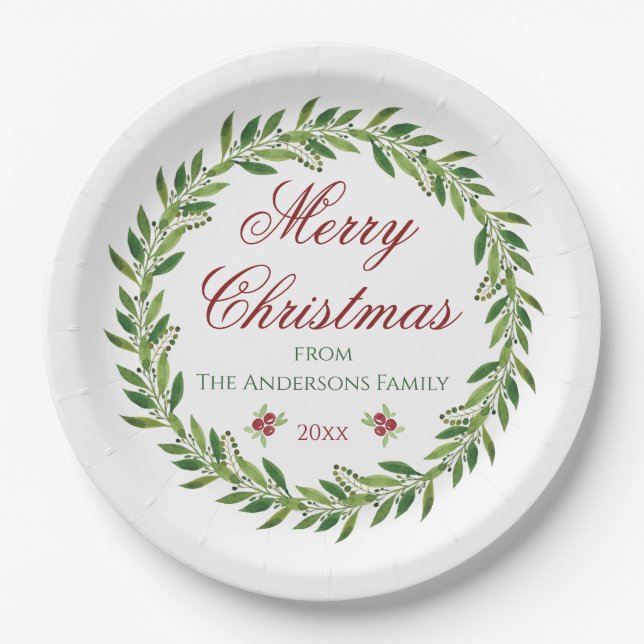 Assiettes En Carton Joyeux Noël Famille Wreath d'hiver (Devant)