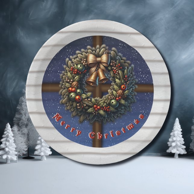 Assiettes En Carton Joyeux Noël Fenêtre Plaque papier couronne (Créateur téléchargé)