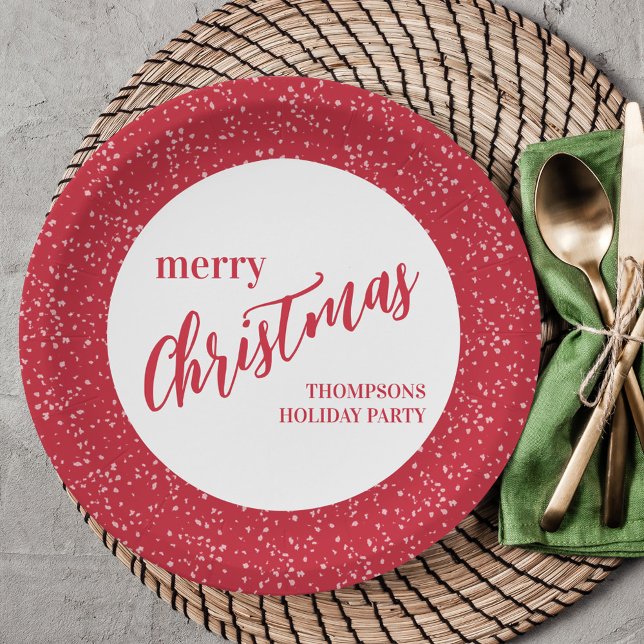 Assiettes En Carton Joyeux Noël Festif Rouge Blanc (Simple Merry Christmas cute red and white calligraphy script paper plate)