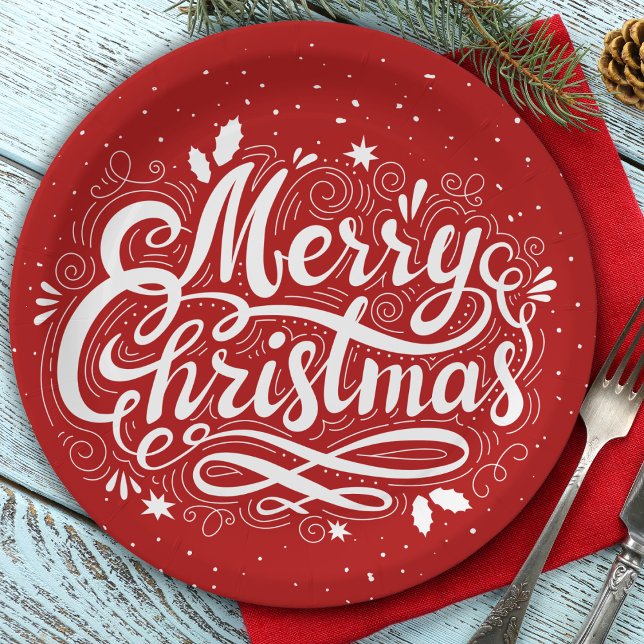 Assiettes En Carton Joyeux Noël Festif Rouge et Blanc (Merry Christmas Festive Red and White Paper Plates)