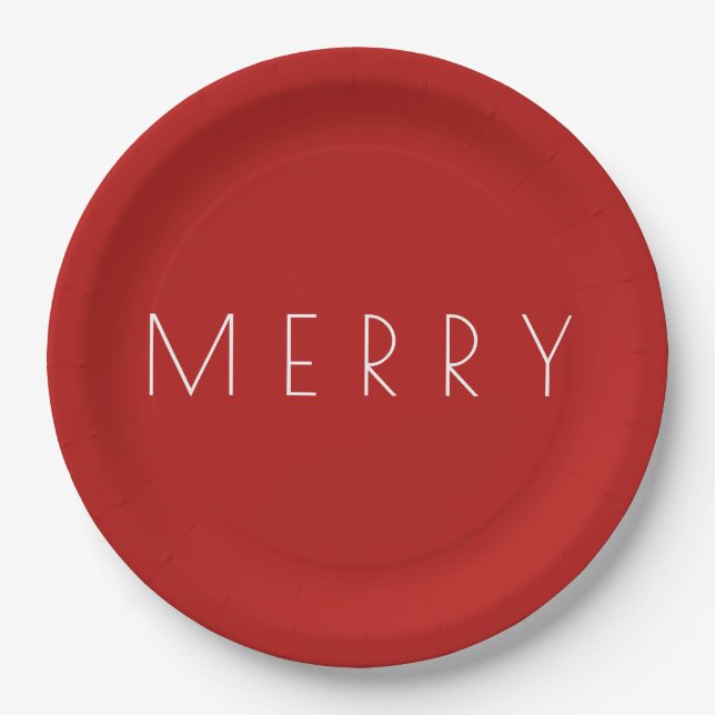 Assiettes En Carton Joyeux Noël Fête Blanche Rouge Minimale (Devant)