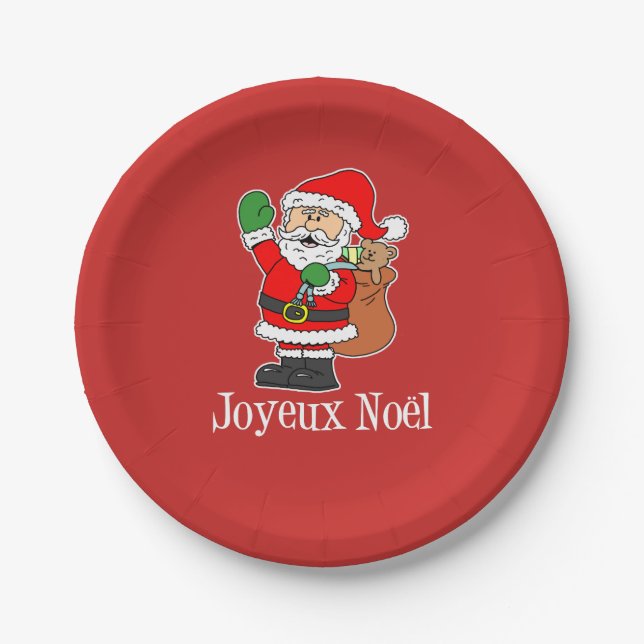 Assiettes En Carton Joyeux Noel French Christmas Père Noël (ON RED) (Devant)