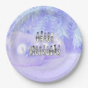 Assiettes En Carton Joyeux Noël gens de neige Police, Blue Tint neige
