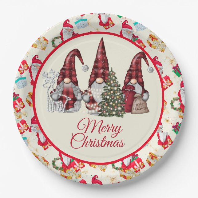 Assiettes En Carton Joyeux Noël Gnome (Devant)