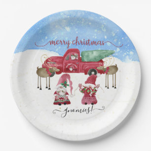 Assiettes En Carton Joyeux Noël Gnomies Snowy Tree Farm Aquarelle
