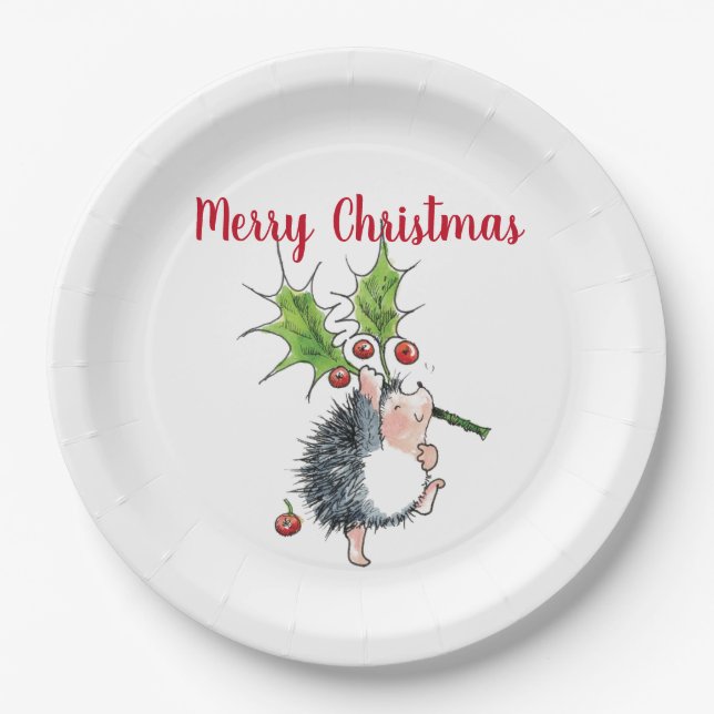 Assiettes En Carton Joyeux Noël Holly Hedgehog (Devant)