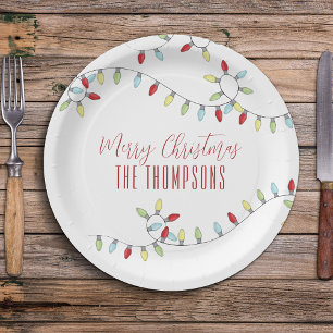 Assiettes En Carton Joyeux Noël joli Coloré Lumières à cordes